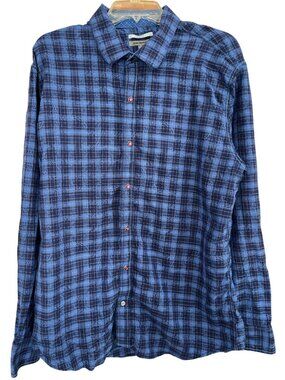 Johnston & Murphy Blue Black Plaid Snap down fall Shirt Women's XL Long Sleeve